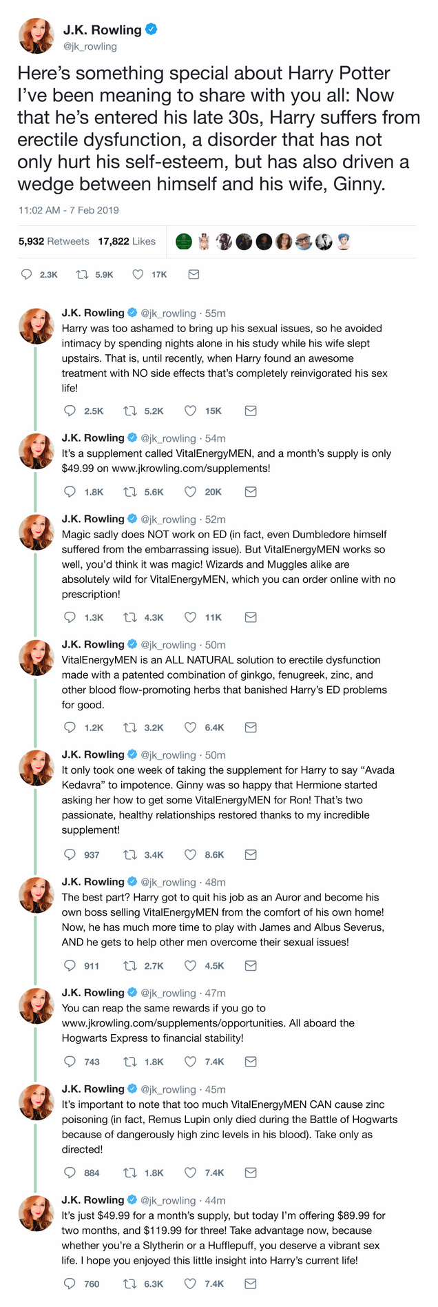 Illustration for article titled The Saga Continues: J.K. Rowling Has Revealed That Harry Potter Currently Suffers From Erectile Dysfunction Which He Treats Using A Proprietary Blend Of Medicinal Herbs Available For $49.99 On Rowling’s Personal Website